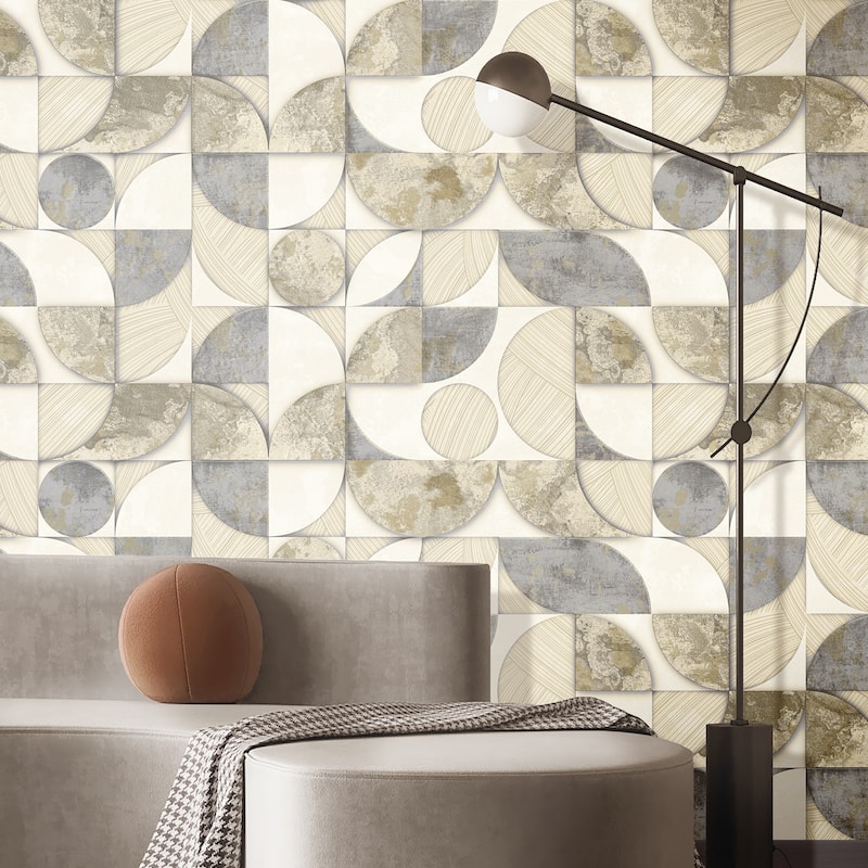 Galerie Wallcoverings Stratum Collection Geometrico Vinyl on Non-woven Metallic Wallpaper Roll Double Width
