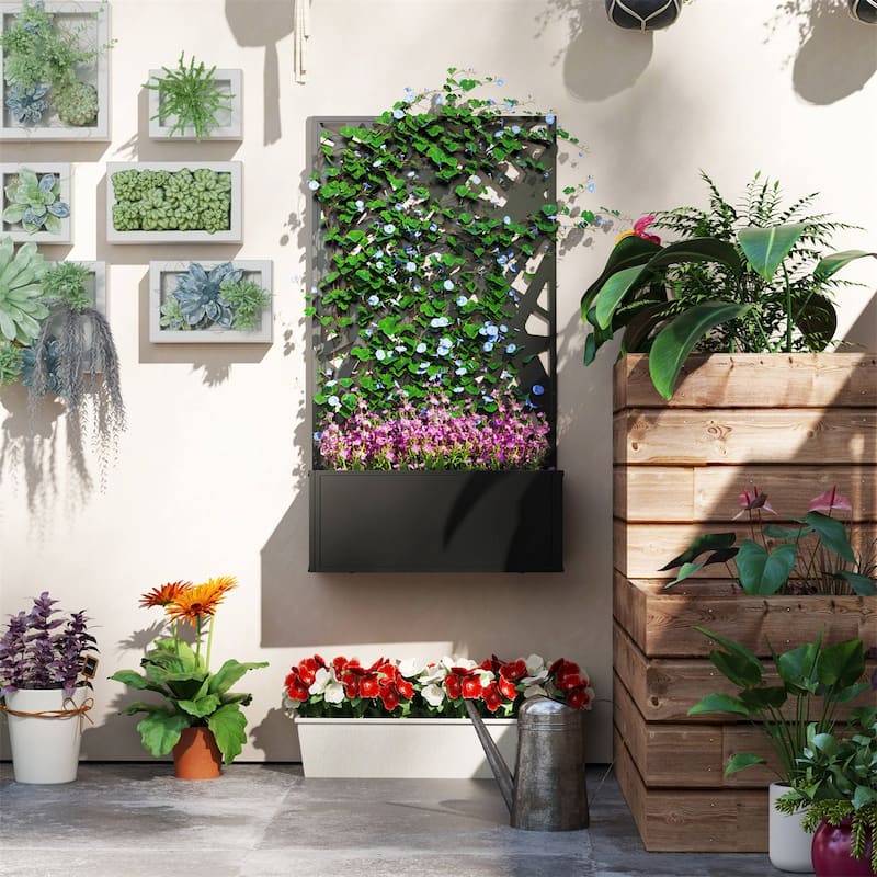 24" Black Metal Wall-Mountable Raised Garden Bed with Drainage Slots for Healthy Plants - 24" L x 9.1" W x 44.5" H