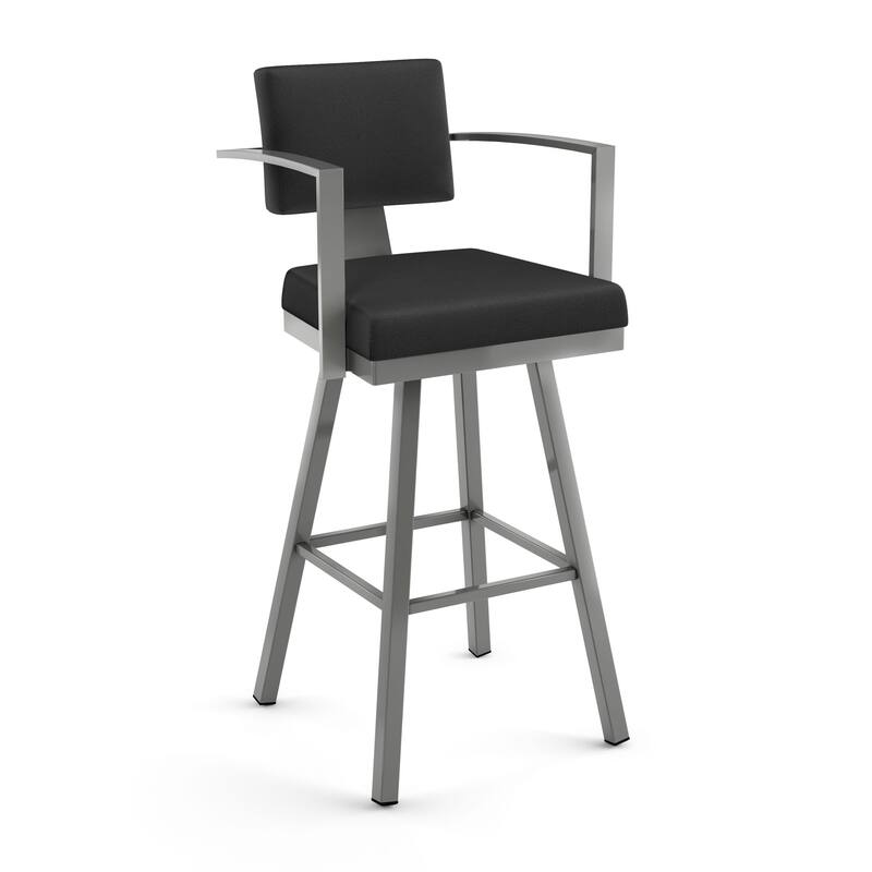 Amisco Akers Swivel Counter Stool - Black Faux Leather / Glossy Grey Metal