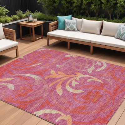 HomeRoots Floral Transitional Rectangle Outdoor Rug