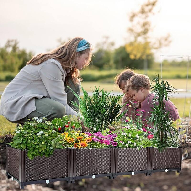 63x16Inch Self-Watering Raised Garden Bed Planter Box with Drainage - Elevated for Patio Deck and Balcony
