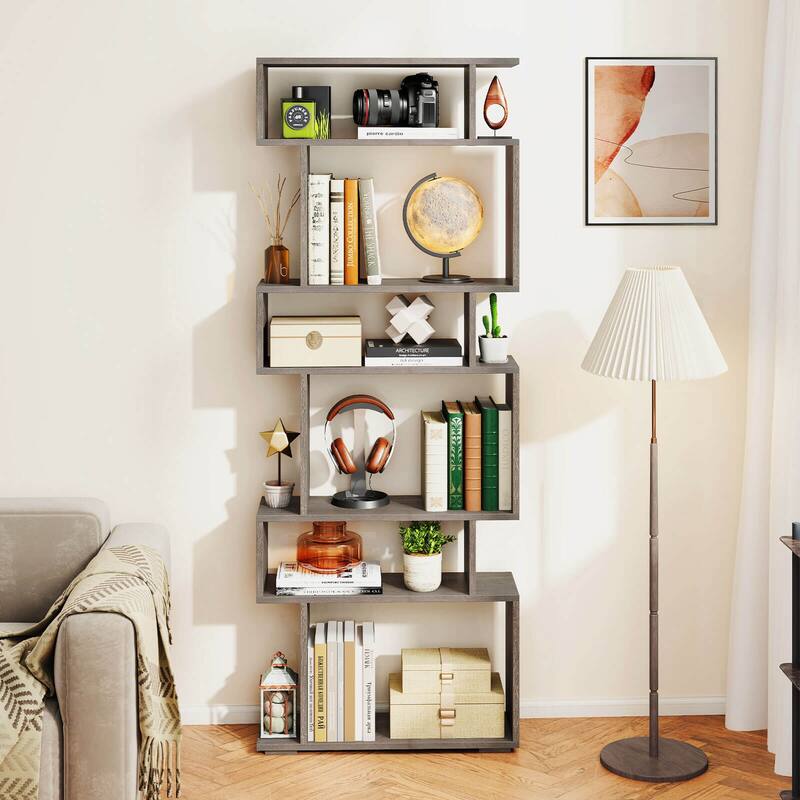 Costway 6-tier Storage Bookshelf S-shaped Geometric Bookcase with - See Details