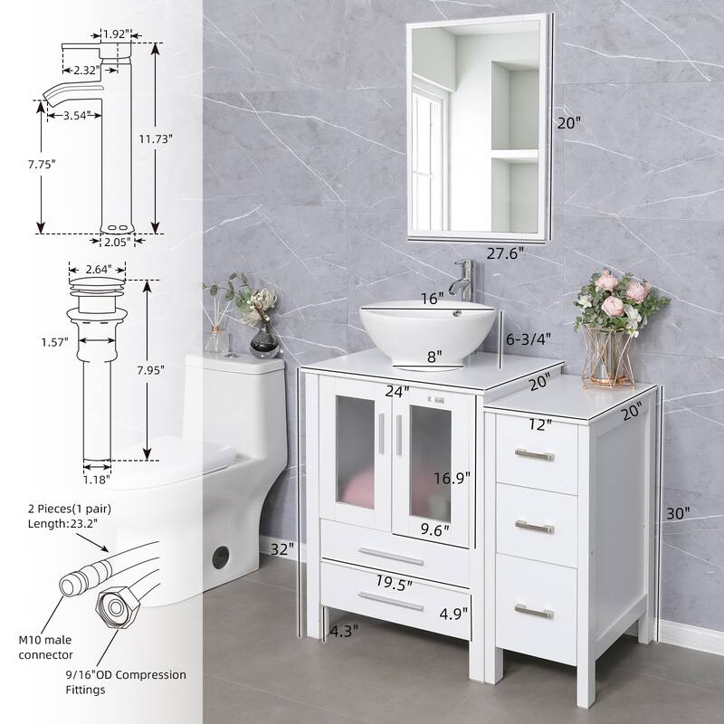 72" Bathroom Vanity Set Vessel Sink Cabinet Mirror Combo