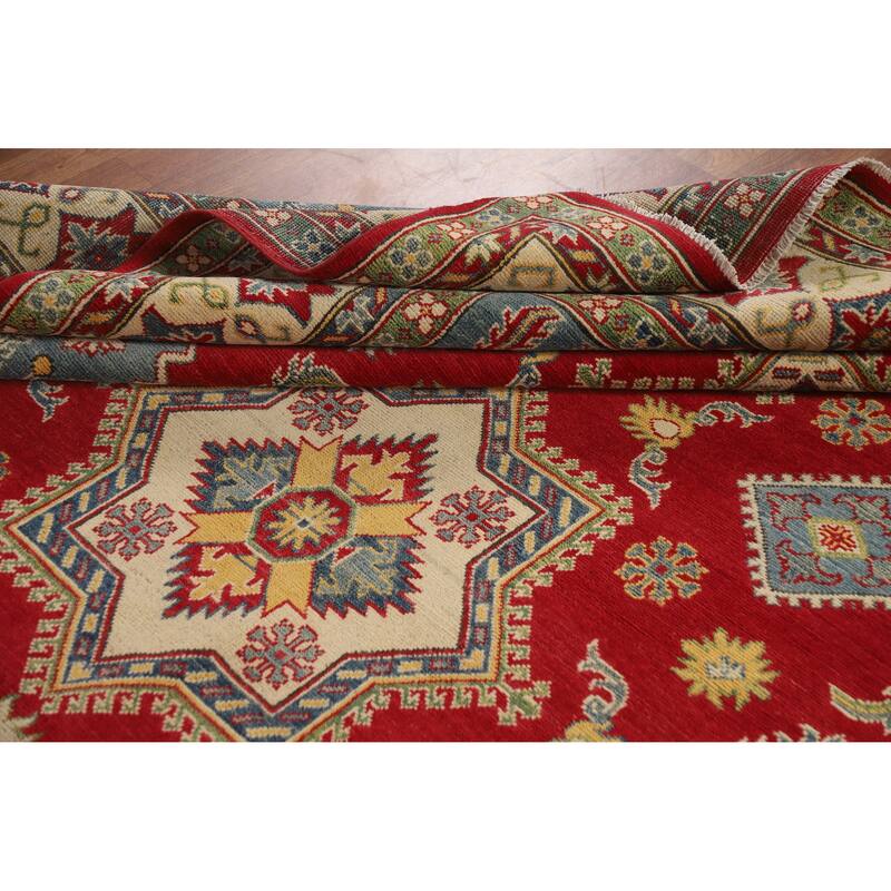 Hand Knotted Oriental 100% Wool Carpet Traditional Geometric Red Kazak Area Rug - 10' 2'' X 8' 0''