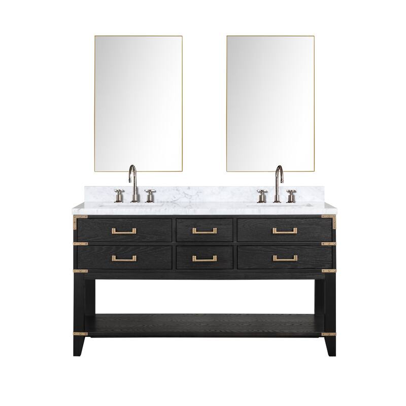 Lexora Norwalk Bath Vanity, Carrara Marble Top, Faucet Set, and Mirror