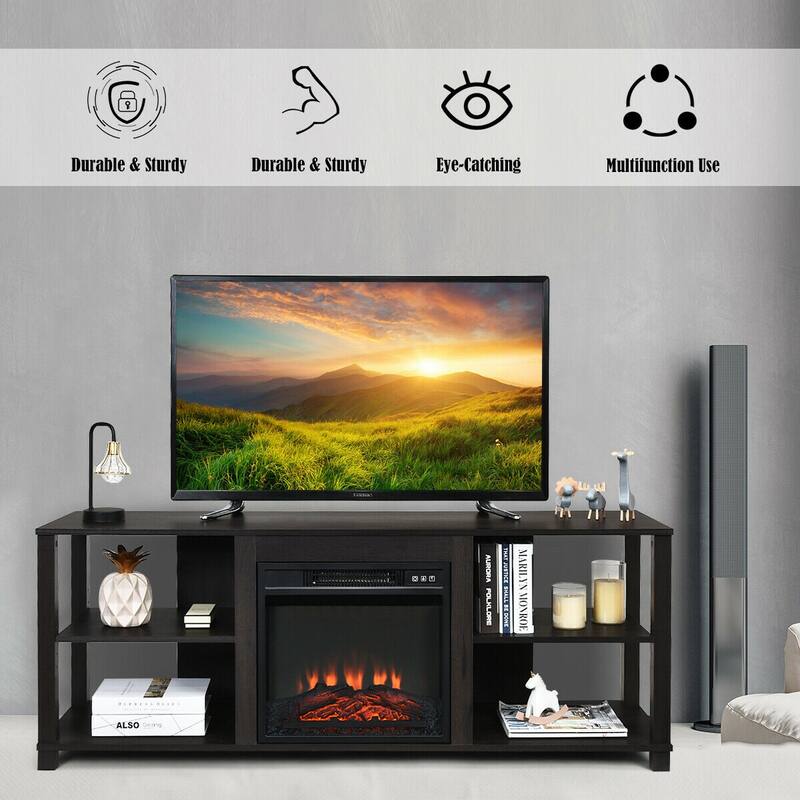 2-Tier Dark Brown MDF Spacious TV Stand with Adjustable Shelves and Large Storage Holds Up to 65" TV