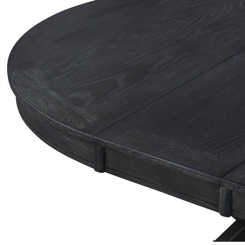 Wooden Round Drop Leaf Extendable Dining Table Set with 4 Upholstered Chairs