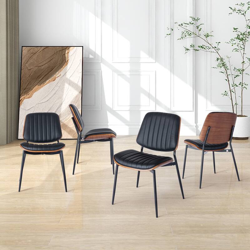 Mid Century Modern Retro Leather Dining Chair with Bentwood (Set of 4)