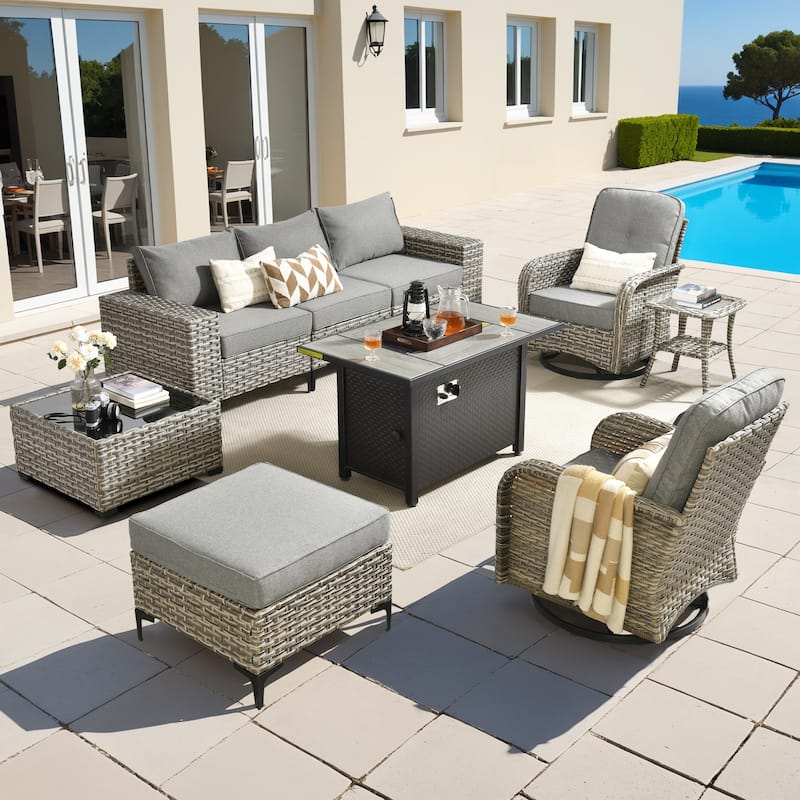 XIZZI Outdoor Patio Furniture Sectional Set with Swivel Chairs - 9-Piece - Dark Grey