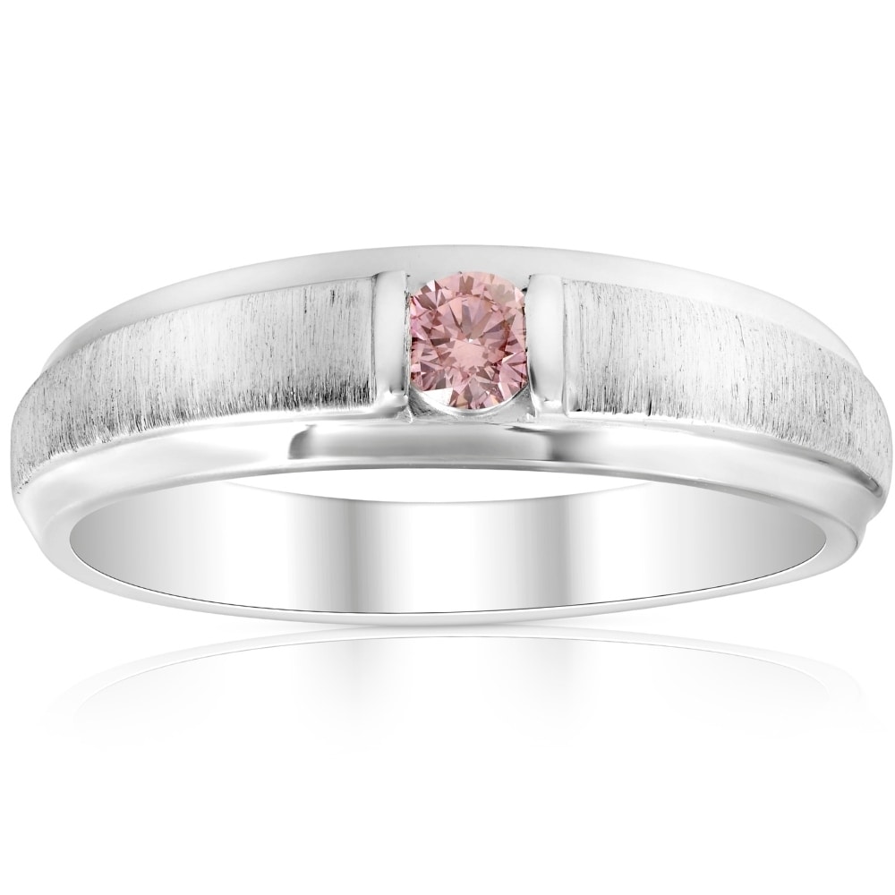Bliss Diamond Mens Brushed Pink Diamond Lab Grown Wedding Brushed Anniversary Ring White Gold