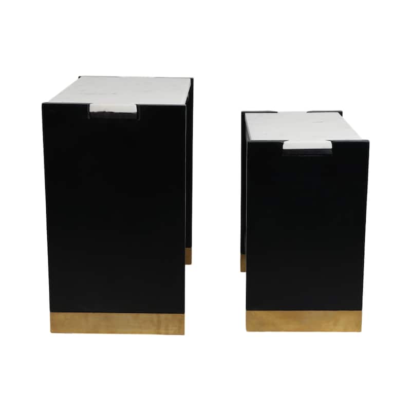 Stone and Acacia Wood Accent Tables with Travertine Top (Set of 2)