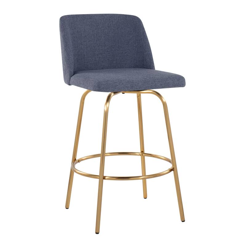 Silver Orchid Vallberga 26" Counter Stool with Gold Metal Base (Set of 2) - Blue Fabric