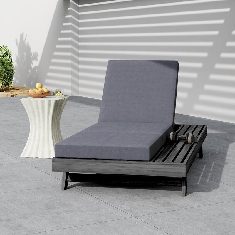 Christopher Knight Home - Calder Modern Outdoor Acacia Wood 4-Position Adjustable Chaise Lounge with Triple-Fold Cushion - 79"L