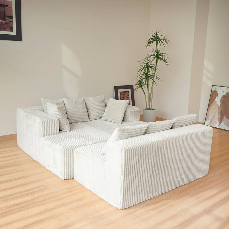 Freely Configurable Layout Modular Couch, U-shaped Sectional Sofa, Corduroy Full Compression Floor Standing Sofa with Pillows