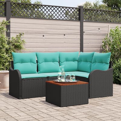 vidaXL 5 Garden Sofa Set with Cushions Black Poly Rattan - 69.9 x 48.2 x 27.2