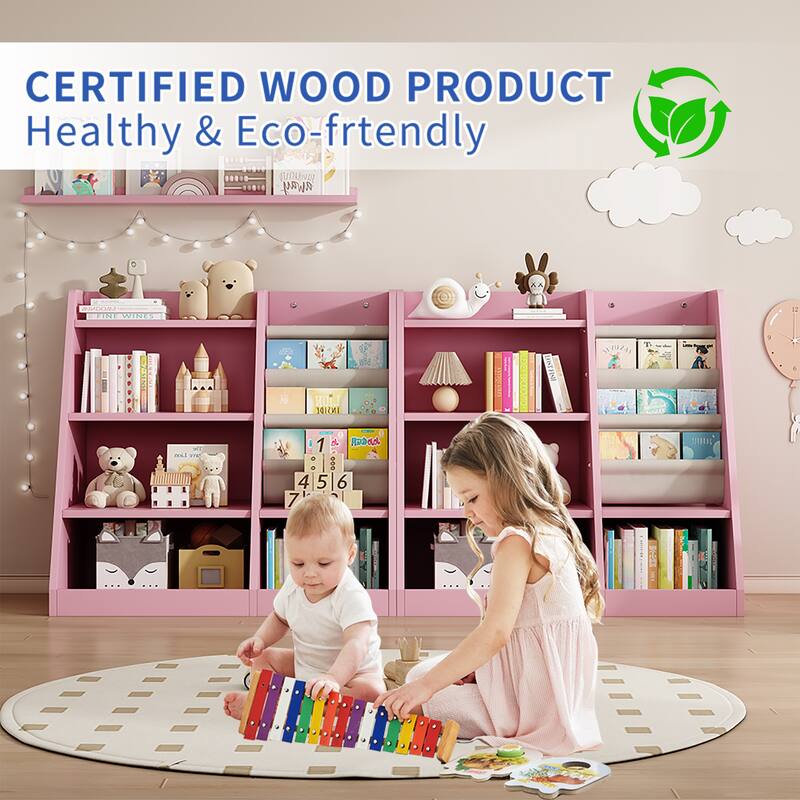 Wooden Toy Storage Organizer Cabinet Kids Bookshelf Children Bookcase Toddler Baby Sling Book Rack Shelf