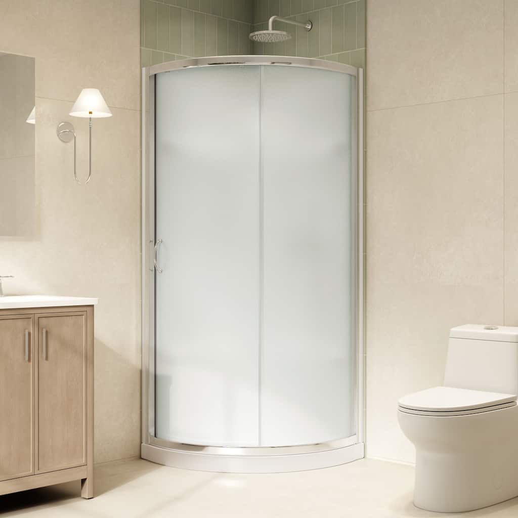 OVE Breeze Round Shower Kit, Frosted Door, Walls and Pan