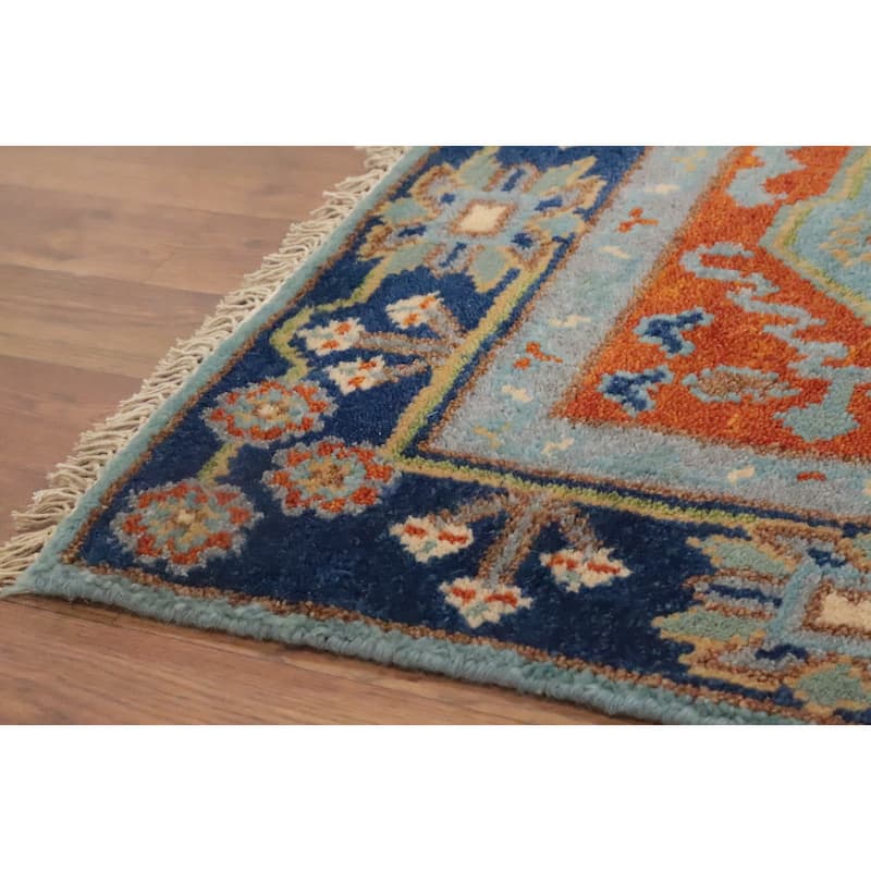 Hand Knotted Oriental 100% Wool Carpet Traditional Medallion Navy Blue & Blues Kazak Area Rug - 5' 11'' X 3' 11''