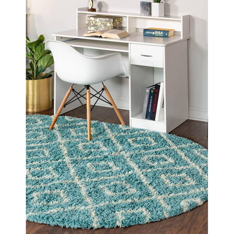 Shag Olido Collection Area Rug - 7'10"x10' Oval - Aqua