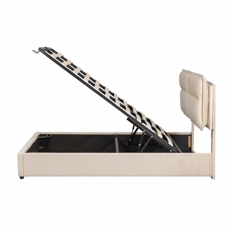 Lift Up Storage Bed Queen Size, Velvet Upholstered Platform Beds with