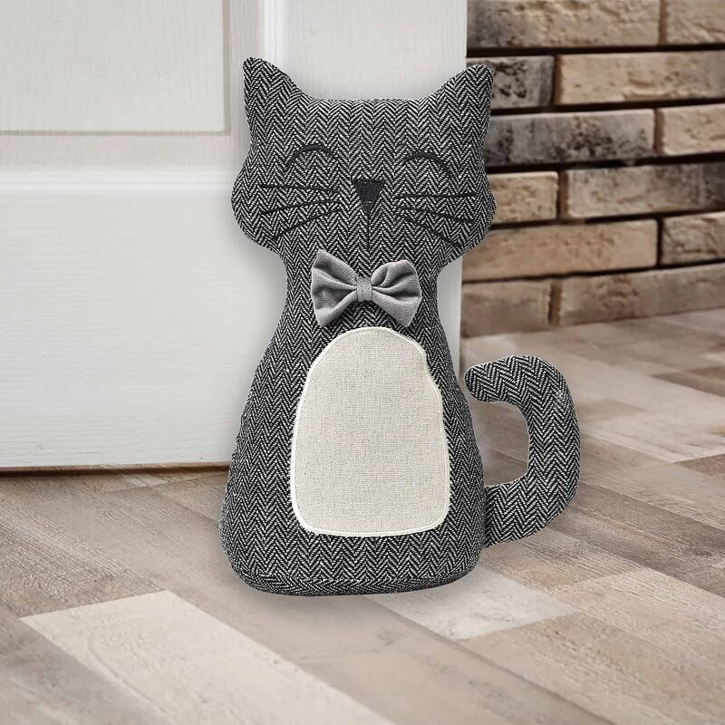 3D Cat Fabric Weighted Bag Door Stop 2.3 lbs Black White - 11"H x 8"L x 4"W