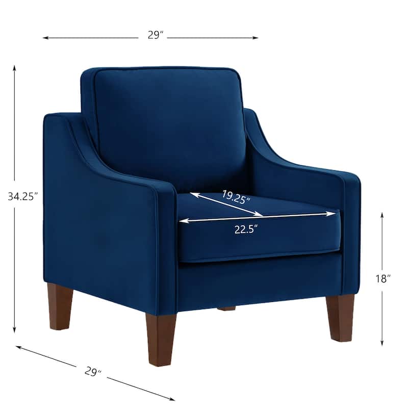 Navy 29" Velvet Arm Chair with Wooden Legs