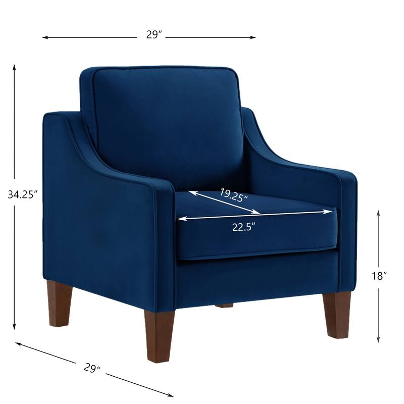 Navy Modern 29" Velvet Upholstered Arm Chair with Wooden Legs for Living Room