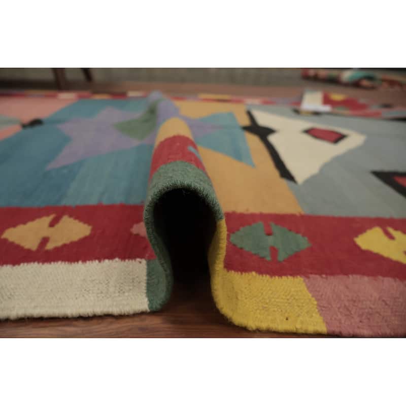 Hand Woven Oriental 100% Wool Carpet Southwestern Tribal Multi-Colored Kilim Area Rug - 13' 4'' X 4' 10''