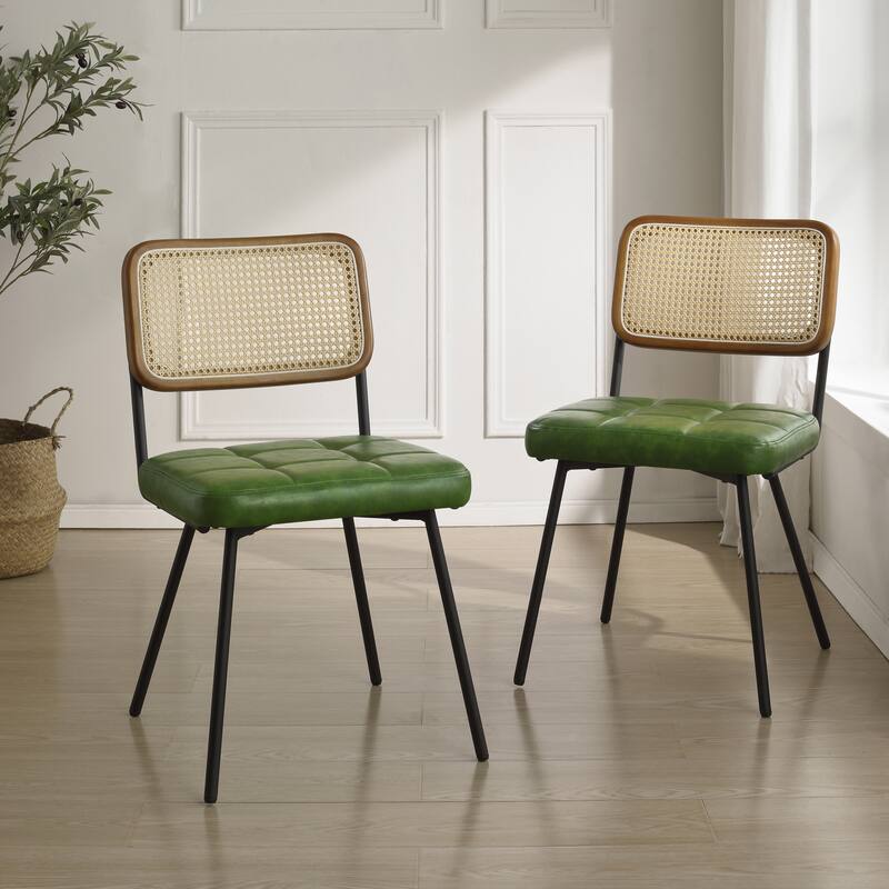 Art Leon Cane Back Faux Leather Accent Dining Chair (Set of 2) - Rectangle Seat - Green