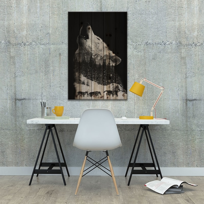Wolfpack Print On Wood by Andreas Lie - Multi-Color