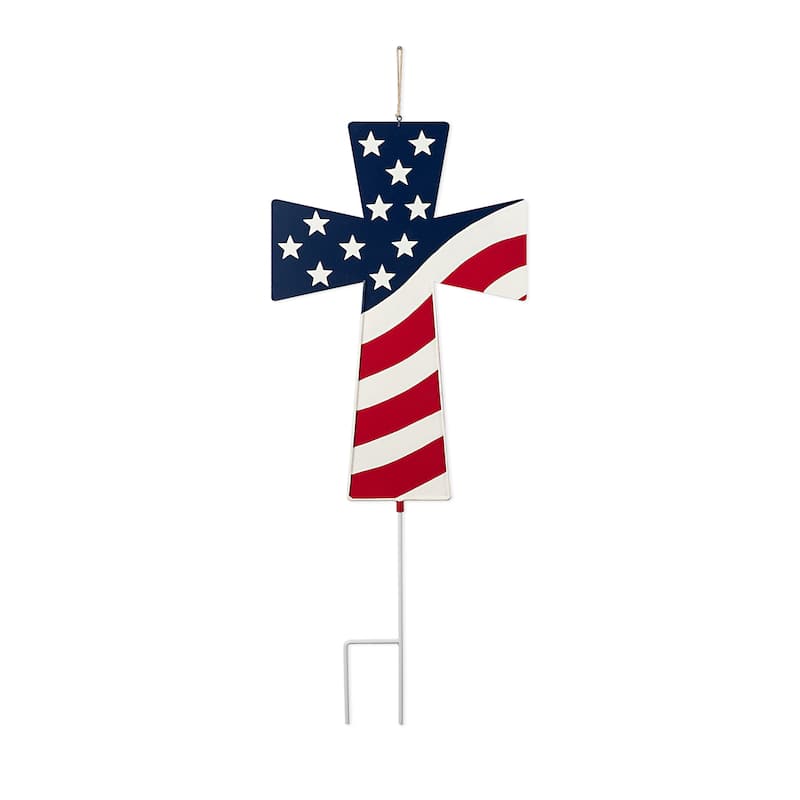 Glitzhome 32"H Patriotic Double Sided Metal Cross Yard Stake Wall Decor