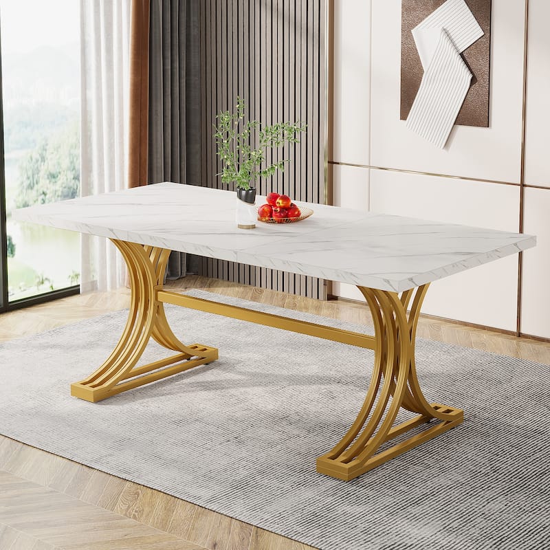 63'' Modern Dining Table with Trestles Legs for Kitchen Dining Room