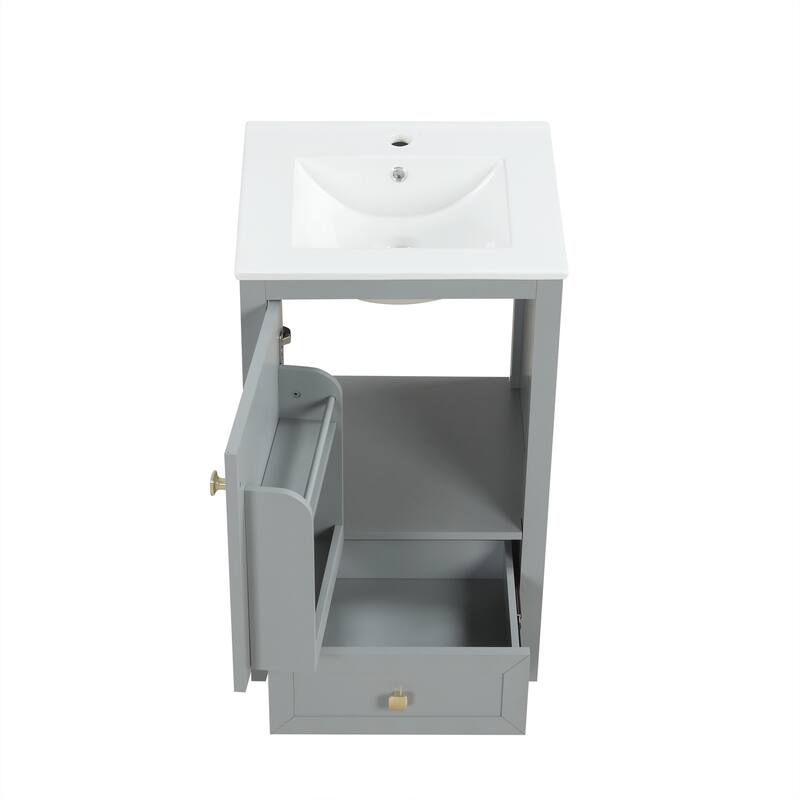 20" Freestanding Bathroom Vanity with Sink, Soft Closing Door & Drawer, MDF Cabinet with Storage Rack