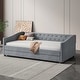 preview thumbnail 2 of 5, Daybed with Button on Back and Copper Nail on Waved Shape Arms, Twin Size Trundle Upholstered Tufted Sofa Bed, Grey