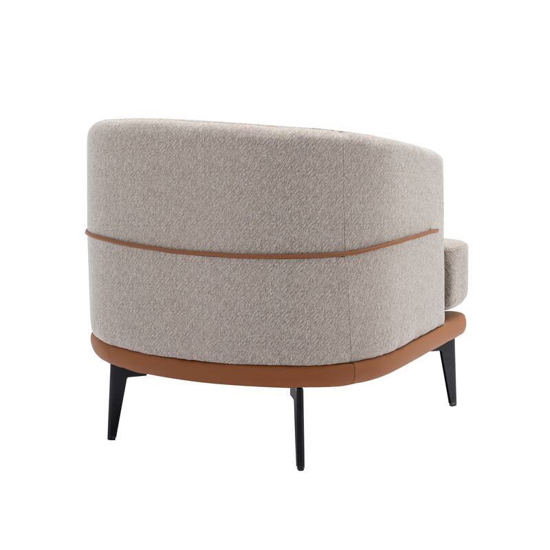 Burnt Orange Modern 28.9" Two-tone Barrel Fabric Chair with Broad and Thick Cushion and Sturdy Metal Legs for Living Room