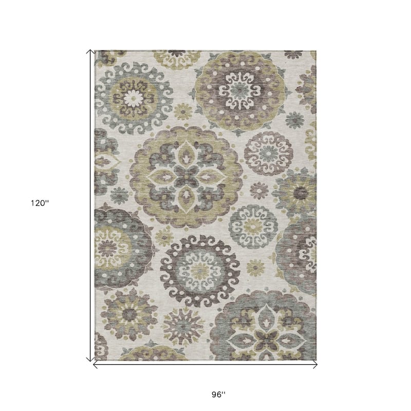 HomeRoots Floral Medallion Transitional Rectangle Outdoor Rug