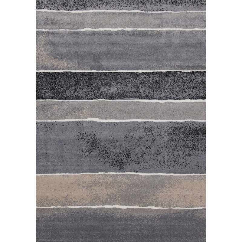 Covington Collection - Grey/Cream/Black Banded Rug