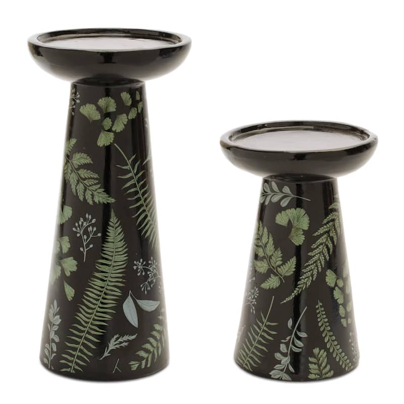 Ceramic Botanical Print Candle Holders (Set of 2)