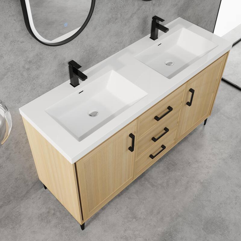 BNK 60'' Bathroom Vanity With Sink, Freestanding Bathroom Vanity with 3 Drawers and 2 Soft Close Doors