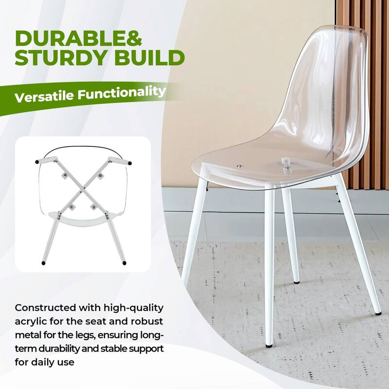 19.68" Modern Acrylic Dining Chair with Metal Legs, Set of 4