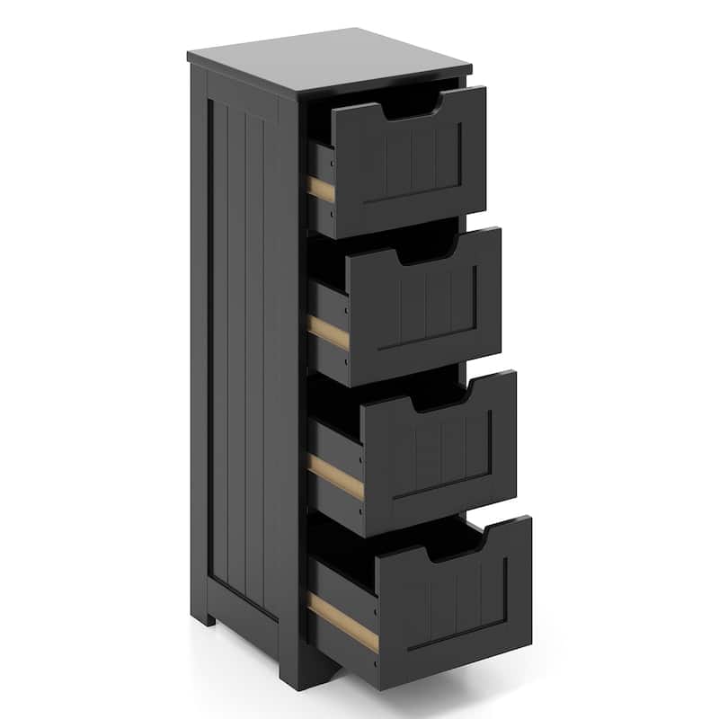 Freestanding Storage Cabinet with 4 Drawers Bathroom Floor Organizer Black - 12"x12"x32" (L x W x H)