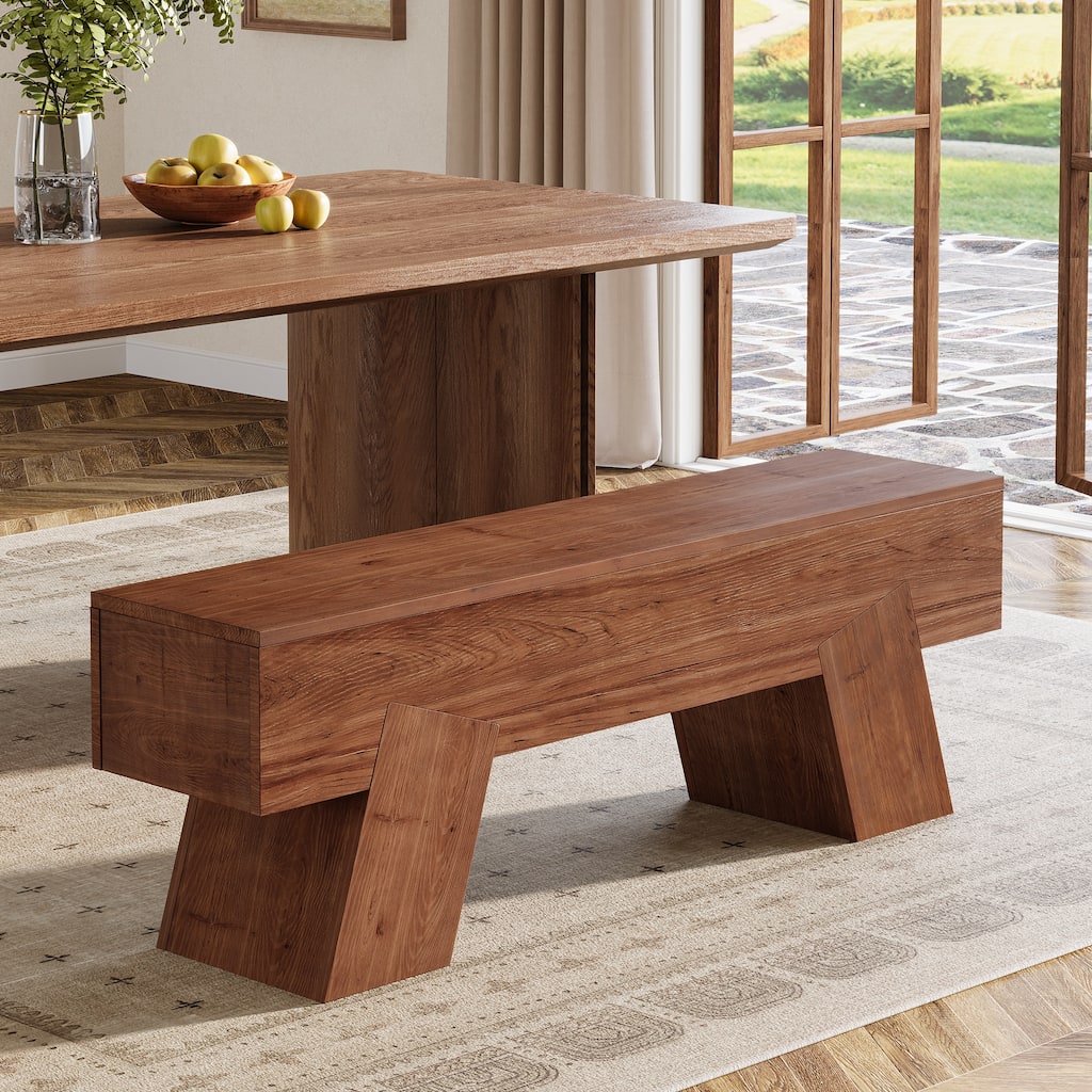 47 Inch Farmhouse Kitchen Bench with Sturdy Legs for Dining Room, Living Room