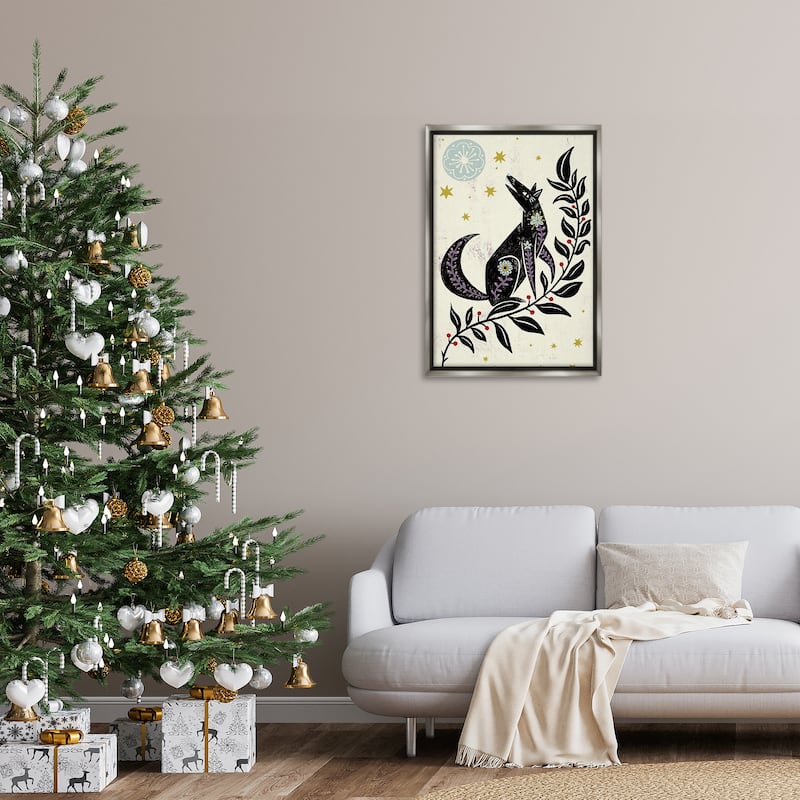 Stupell Howling Winter Wolf Framed Floater Canvas Wall Art Design By Hannah Moren