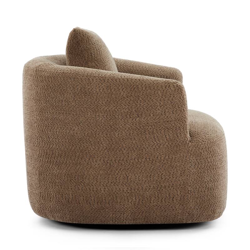 Chenille 360° Swivel Barrel Chair with Throw Pillow, Pocket Spring Cushion and Ergonomic Armrests