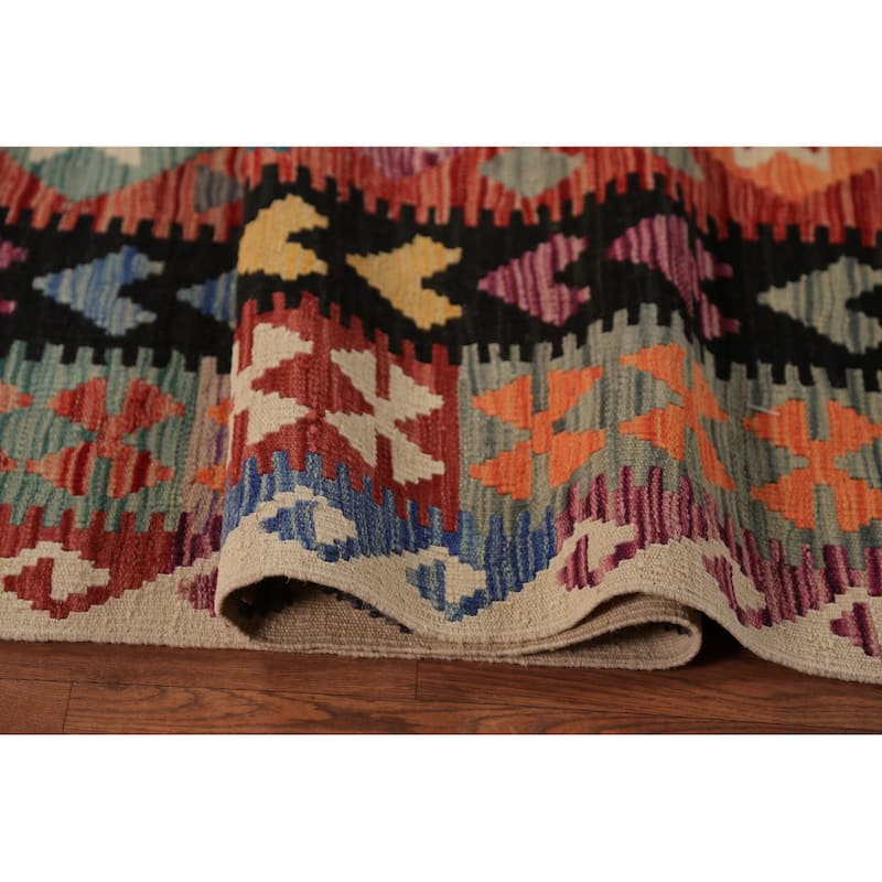 Geometric Kilim Reversible Rug Oriental Flatweave Wool Carpet - 8'5"x 11'5"