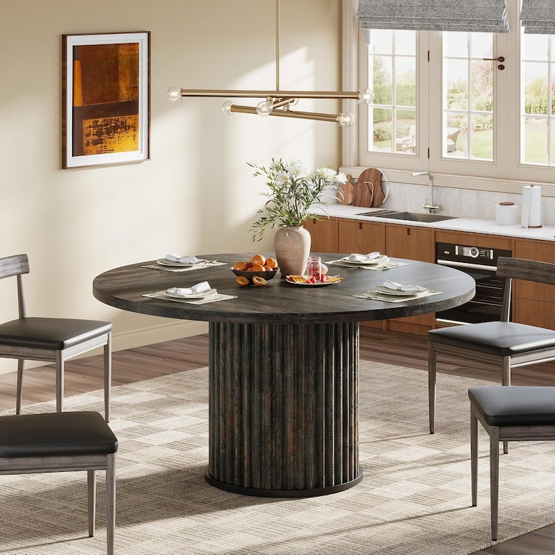 47'' Round Dining Table Kitchen Table with Sturdy Fluted Metal Base