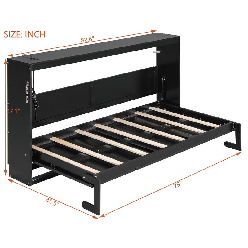 SideFold Murphy Bed with Geometric Art Panels, USB Power Hub & LED Glow by Harper&Bright Designs