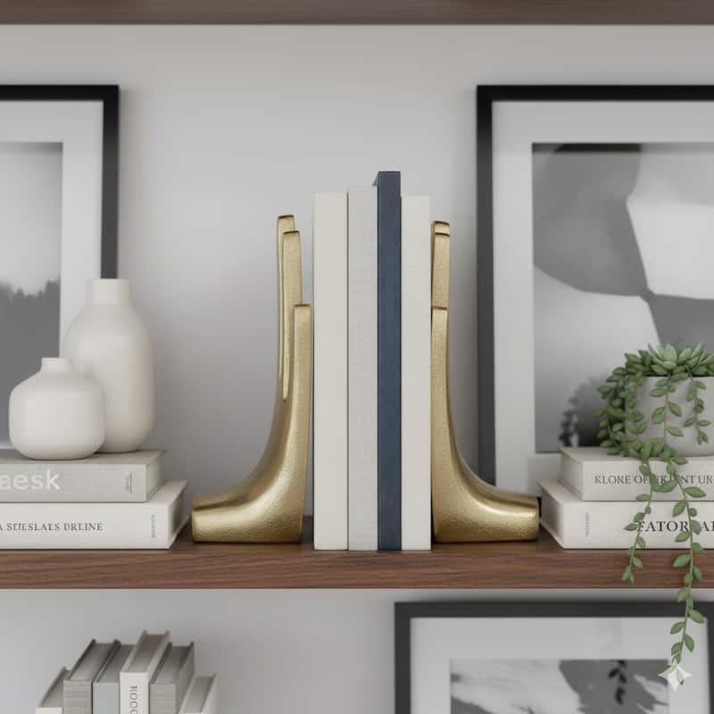 Decorative Metal Hand Bookends for Bookshelf Decor - 7", Gold - 7.0"
