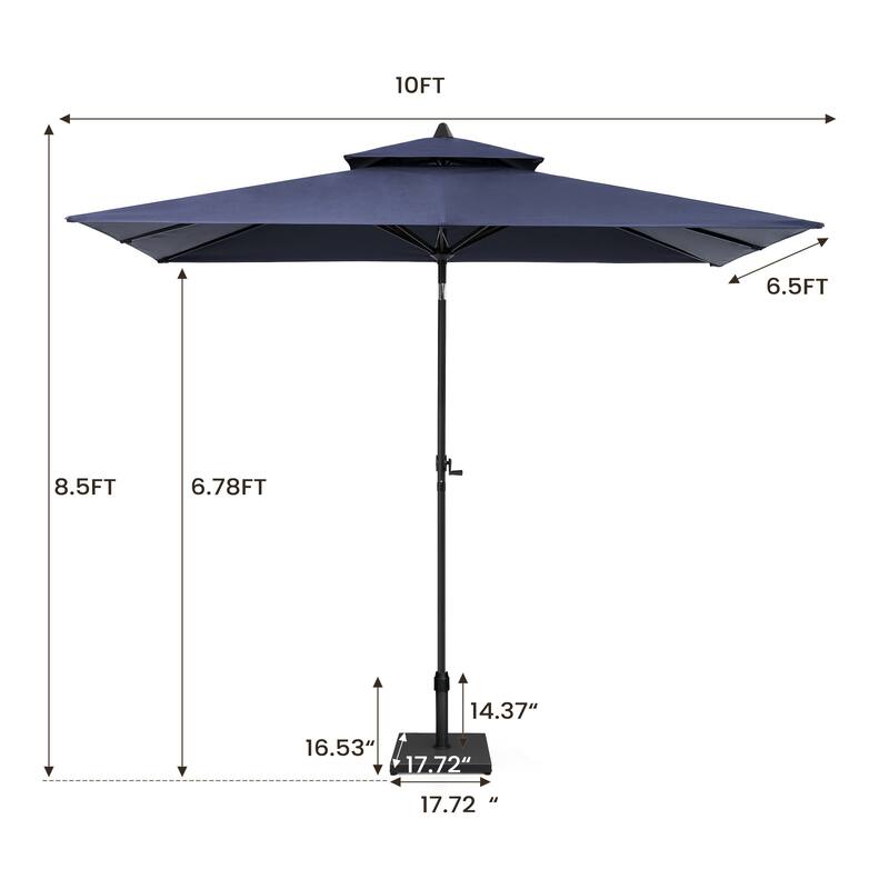 Pellebant Outdoor Patio 10 X 6.5 FT Double Top Market Umbrella with Base