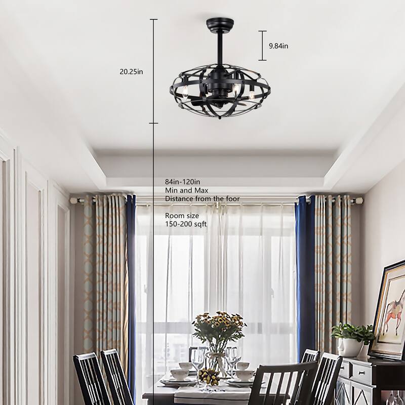 Enclosed Ceiling Fan Light with Reversible Motor and Remote Control, Adjustable 3 Speed Settings for Bedroom and Living Room